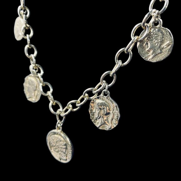 Vintage Style Gold Tone Chain Necklace With Multiple Roman Coin Charms Boho  18" - Picture 6 of 8